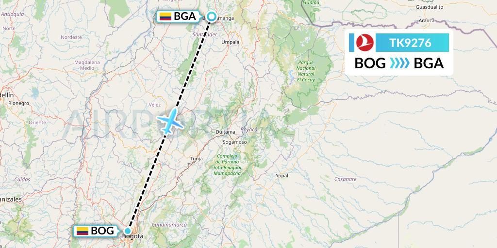 TK9276 Turkish Airlines Flight Map: Bogota to Bucaramanga