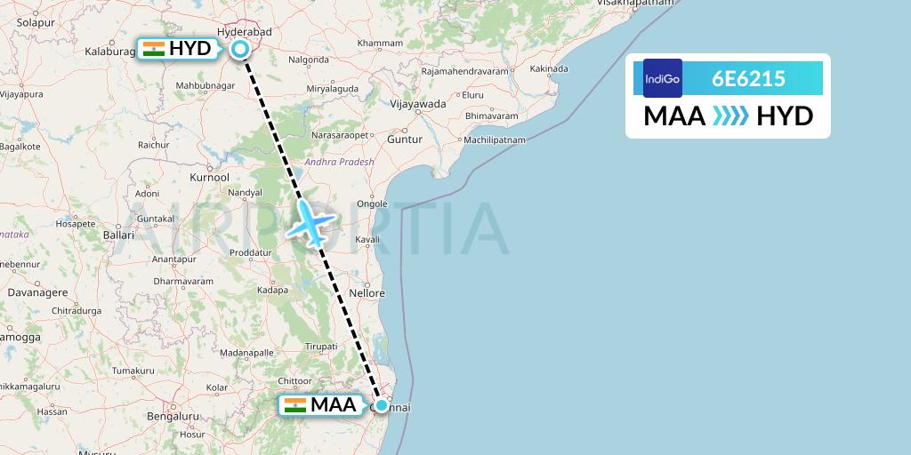 6E6215 IndiGo Airlines Flight Map: Chennai to Hyderabad