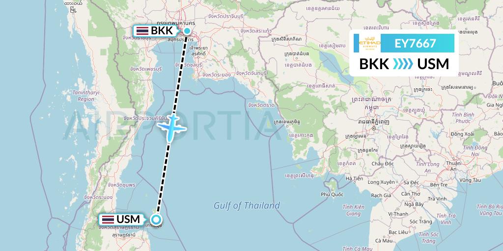 EY7667 Etihad Airways Flight Map: Bangkok to Koh Samui
