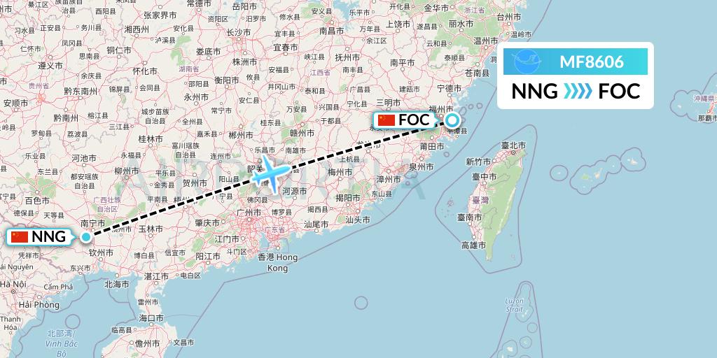 MF8606 Xiamen Airlines Flight Map: Nanning to Fuzhou
