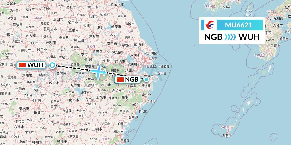 MU6621 China Eastern Airlines Flight Map: Ningbo to Wuhan