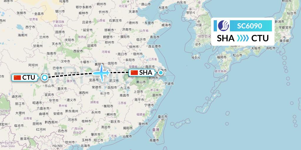 SC6090 Shandong Airlines Flight Map: Shanghai to Chengdu