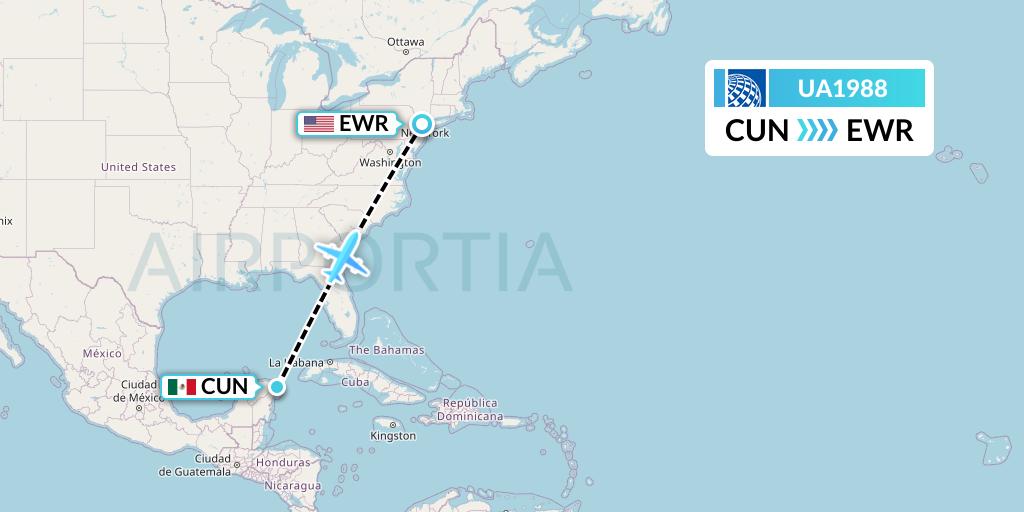 UA1988 United Airlines Flight Map: Cancun to New York
