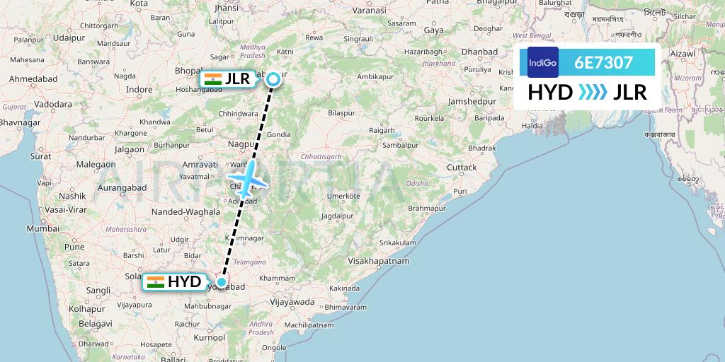6E7307 IndiGo Airlines Flight Map: Hyderabad to Jabalpur
