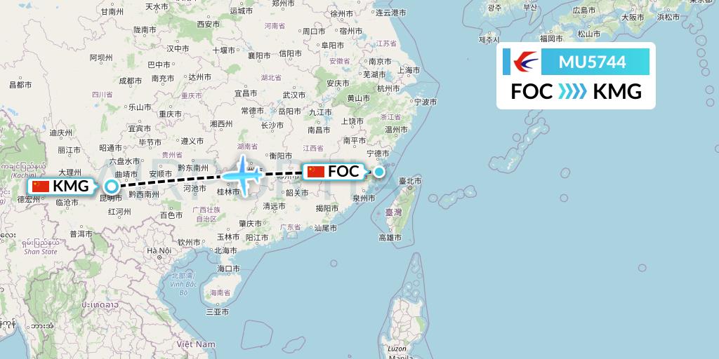 MU5744 China Eastern Airlines Flight Map: Fuzhou to Kunming