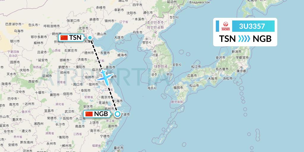 3U3357 Sichuan Airlines Flight Map: Tianjin to Ningbo