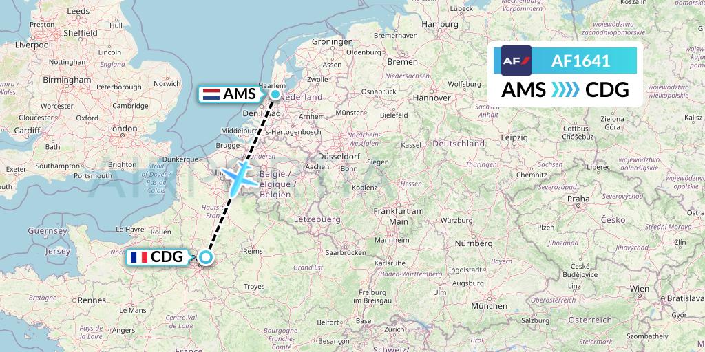 AF1641 Air France Flight Map: Amsterdam to Paris