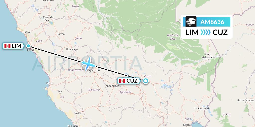 AM8636 Aeromexico Flight Map: Lima to Cusco