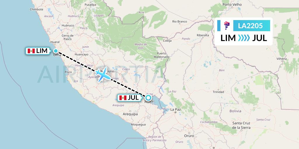 LA2205 LAN Airlines Flight Map: Lima to Juliaca