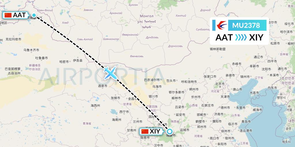 MU2378 China Eastern Airlines Flight Map: Altay to Xi'an