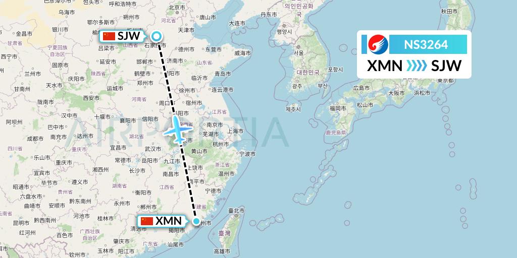 NS3264 Hebei Airlines Flight Map: Xiamen to Shijiazhuang