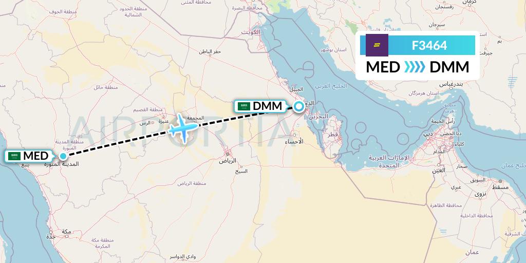 F3464 flydeal Flight Map: Medina to Dammam