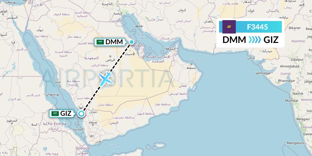F3445 flydeal Flight Map: Dammam to Jizan