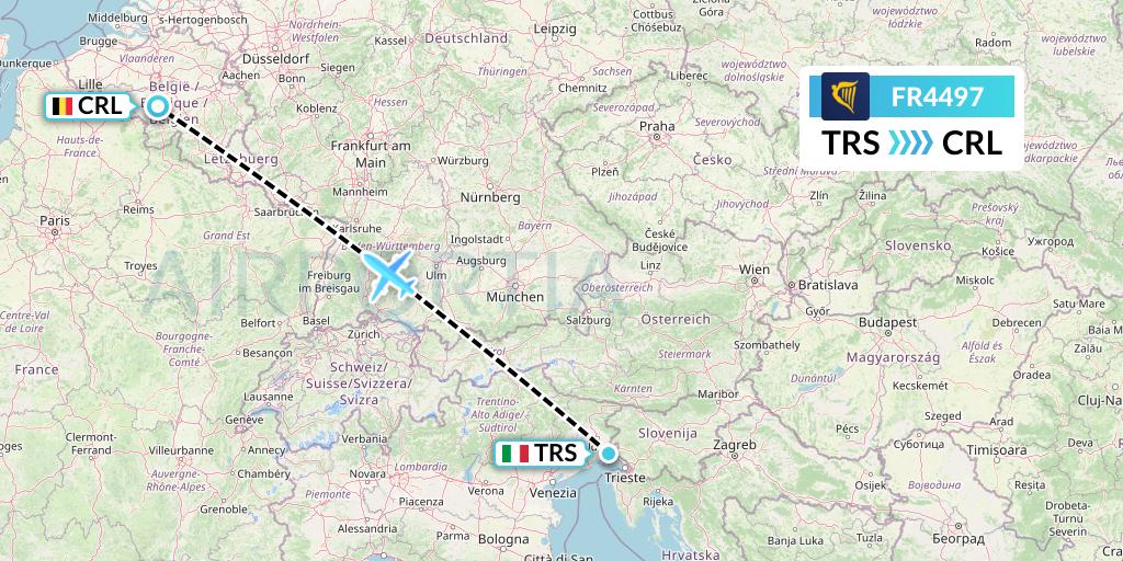 FR4497 Ryanair Flight Map: Trieste to Brussels