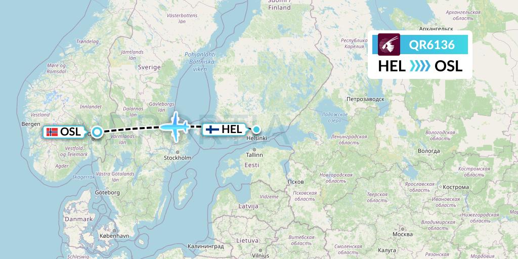 QR6136 Qatar Airways Flight Map: Helsinki to Oslo