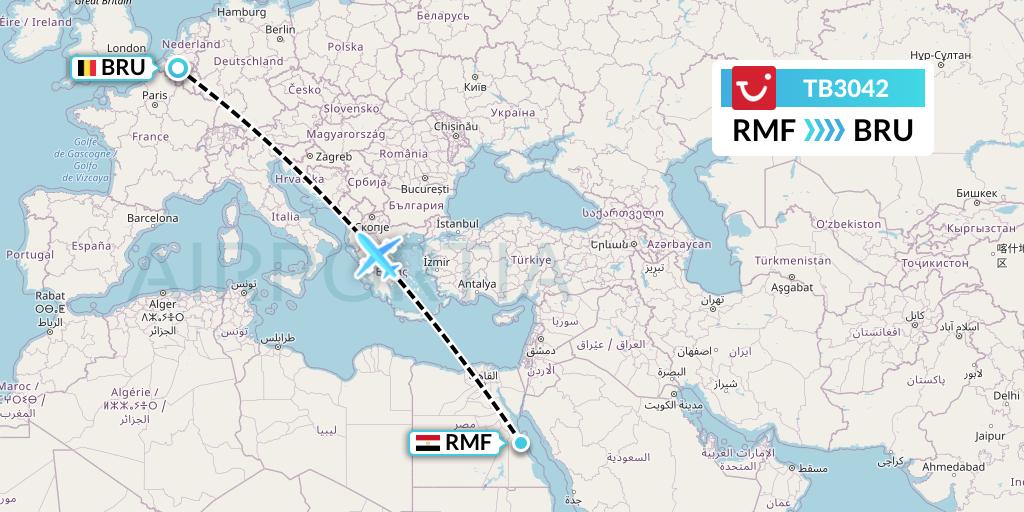 TB3042 TUI fly Belgium Flight Map: Marsa Alam to Brussels