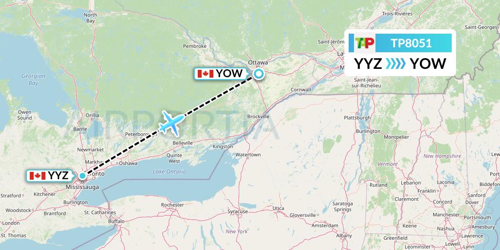 TP8051 TAP Portugal Flight Map: Toronto to Ottawa