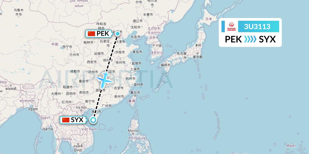 3U3113 Sichuan Airlines Flight Map: Beijing to Sanya