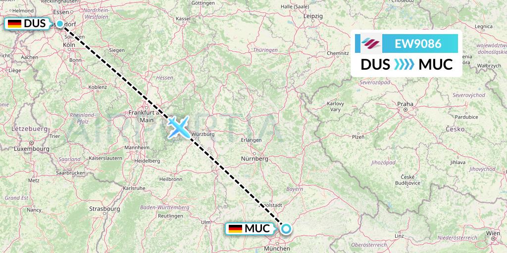EW9086 Eurowings Flight Map: Dusseldorf to Munich