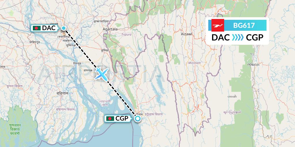 BG617 Biman Bangladesh Airlines Flight Map: Dhaka to Chittagong