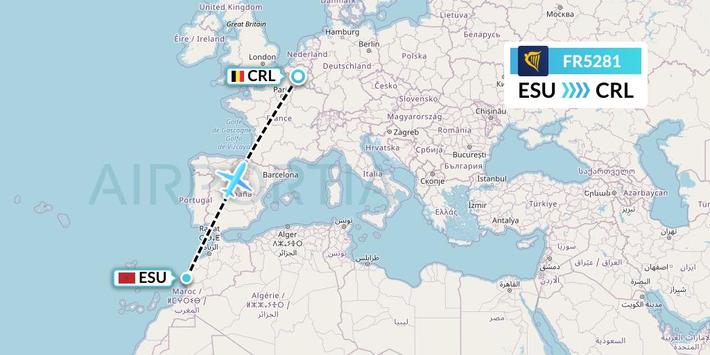 FR5281 Ryanair Flight Map: Essaouira to Brussels