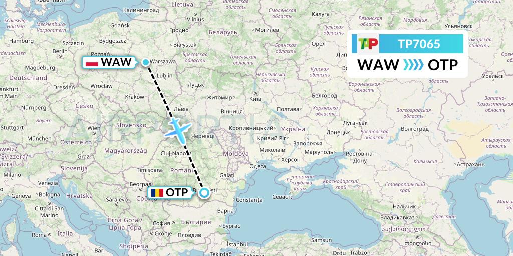 TP7065 TAP Portugal Flight Map: Warsaw to Bucharest