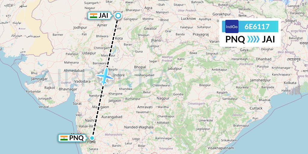 6E6117 IndiGo Airlines Flight Map: Pune to Jaipur
