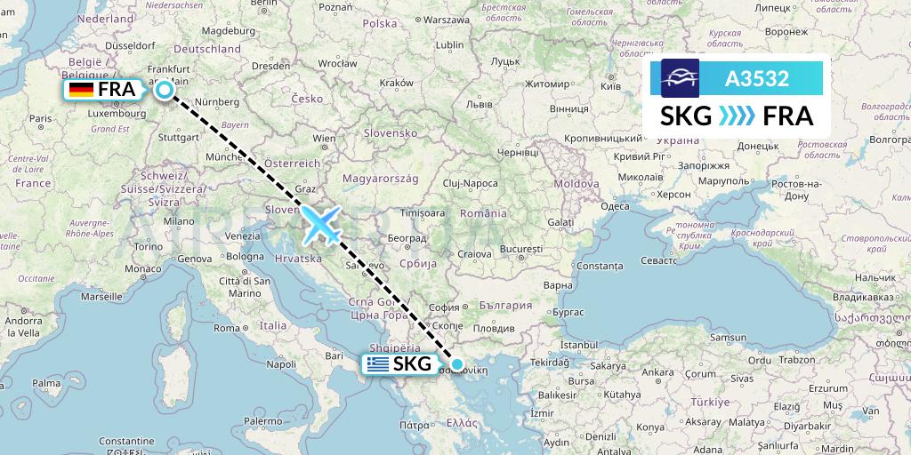 A3532 Aegean Airlines Flight Map: Thessaloniki to Frankfurt