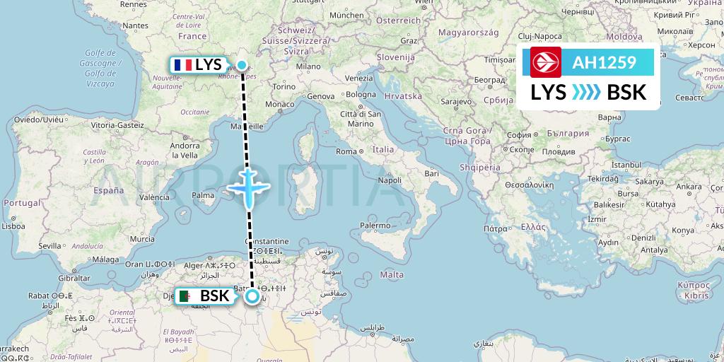 AH1259 Air Algerie Flight Map: Lyon to Biskra