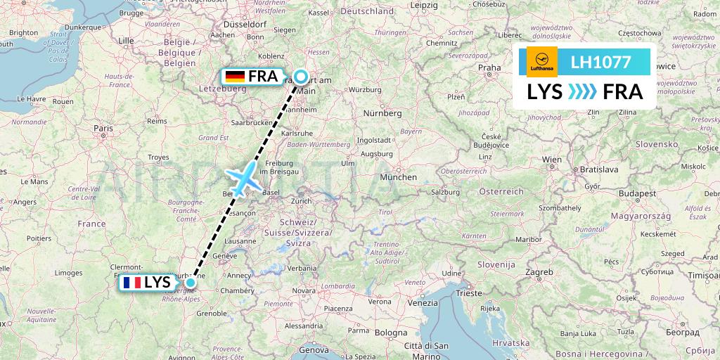LH1077 Lufthansa Flight Map: Lyon to Frankfurt