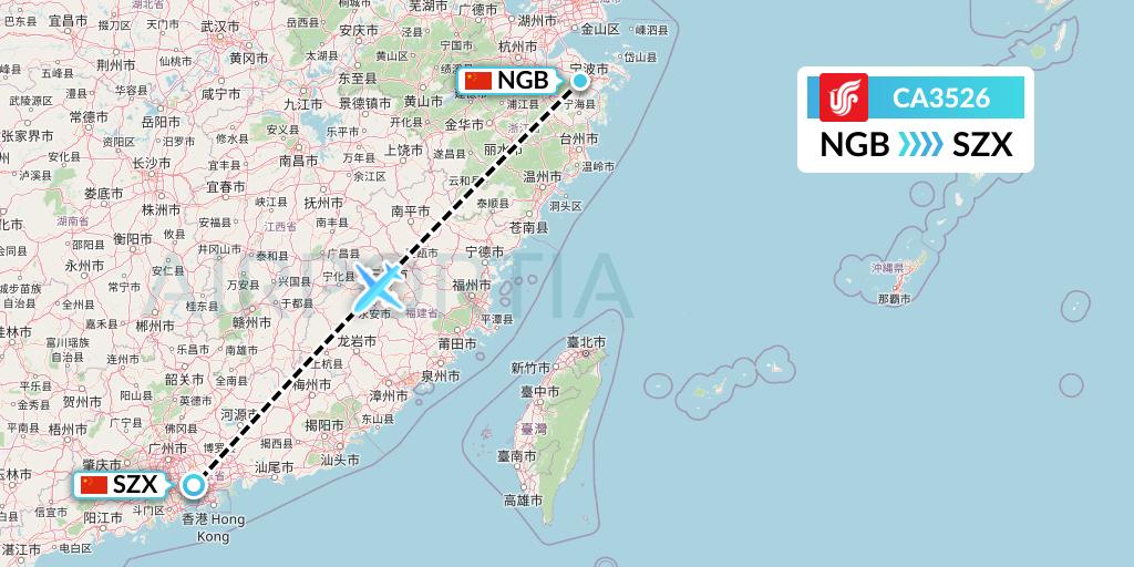CA3526 Air China Flight Map: Ningbo to Shenzhen