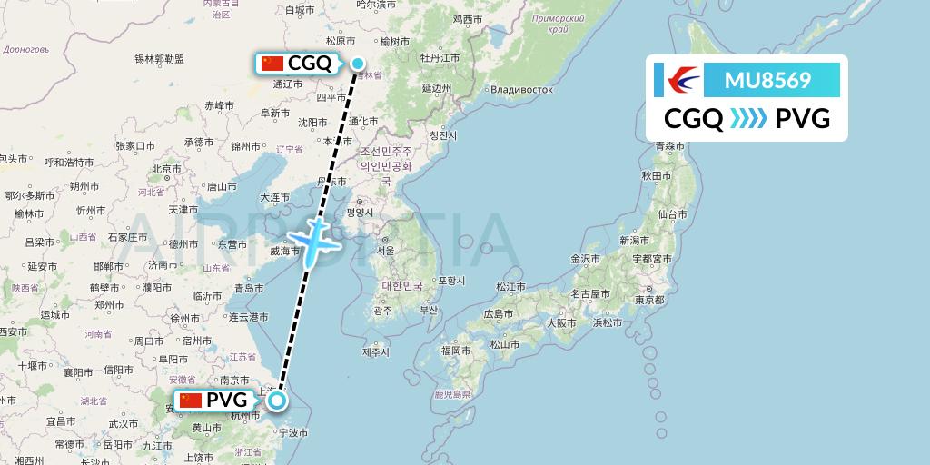MU8569 China Eastern Airlines Flight Map: Changchun to Shanghai