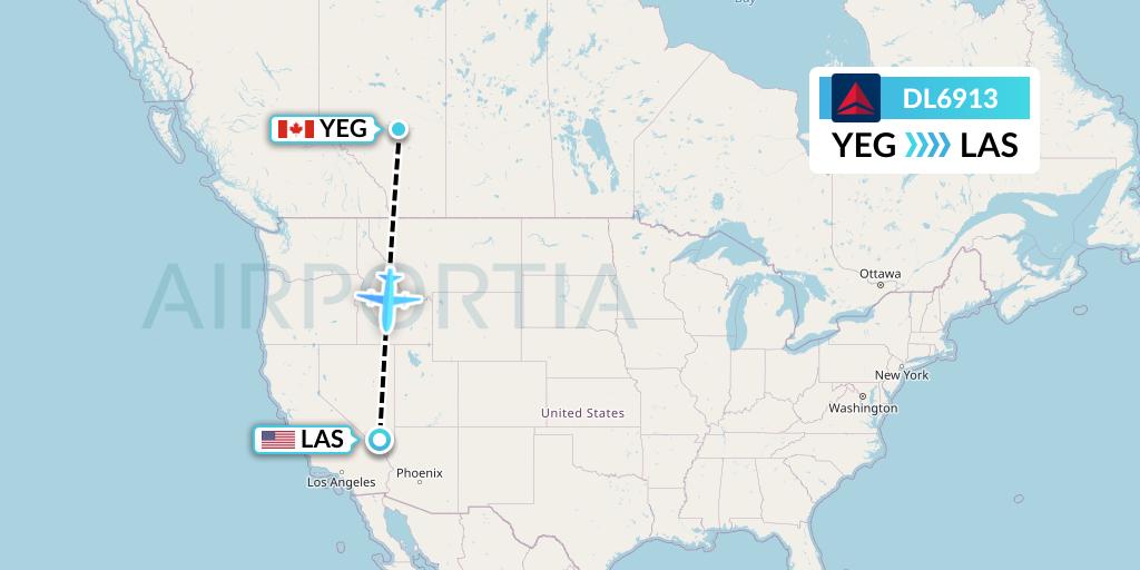 DL6913 Delta Air Lines Flight Map: Edmonton to Las Vegas