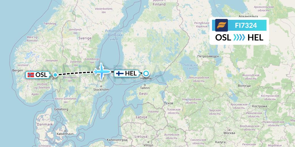 FI7324 Icelandair Flight Map: Oslo to Helsinki