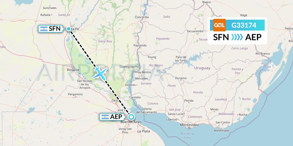 G33174 GOL Transportes Aeros Flight Map: Santa Fe to Buenos Aires
