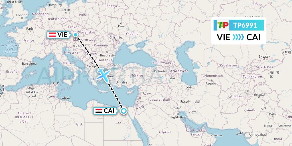 TP6991 TAP Portugal Flight Map: Vienna to Cairo