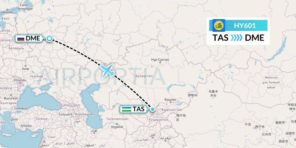 HY601 Uzbekistan Airways Flight Map: Tashkent to Moscow