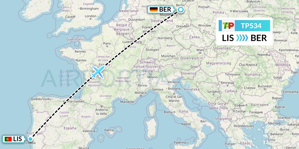 TP534 TAP Portugal Flight Map: Lisbon to Berlin