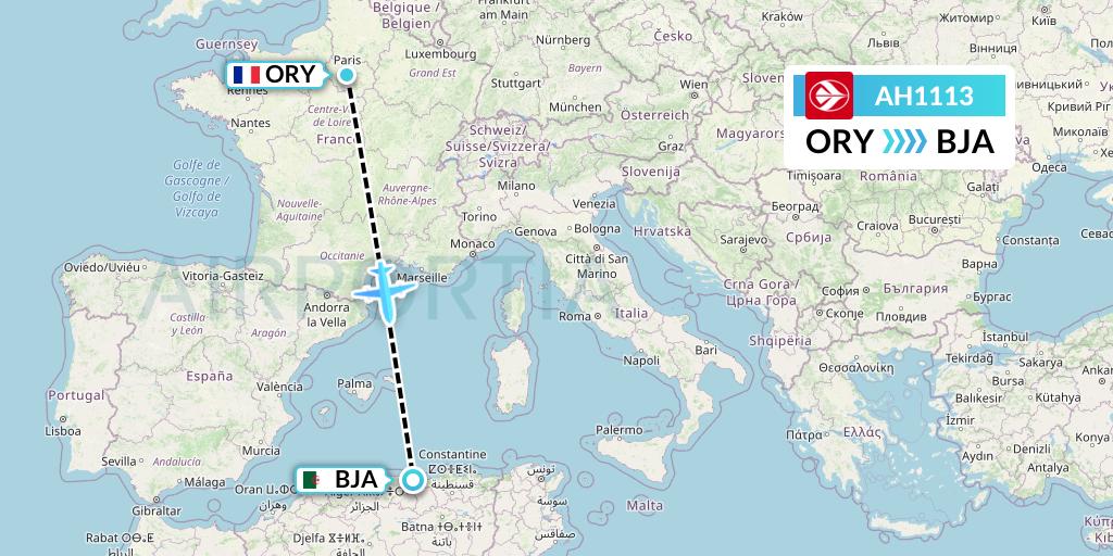 AH1113 Air Algerie Flight Map: Paris to Bejaia
