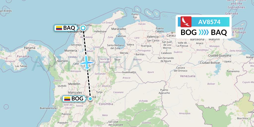AV8574 Avianca Flight Map: Bogota to Barranquilla