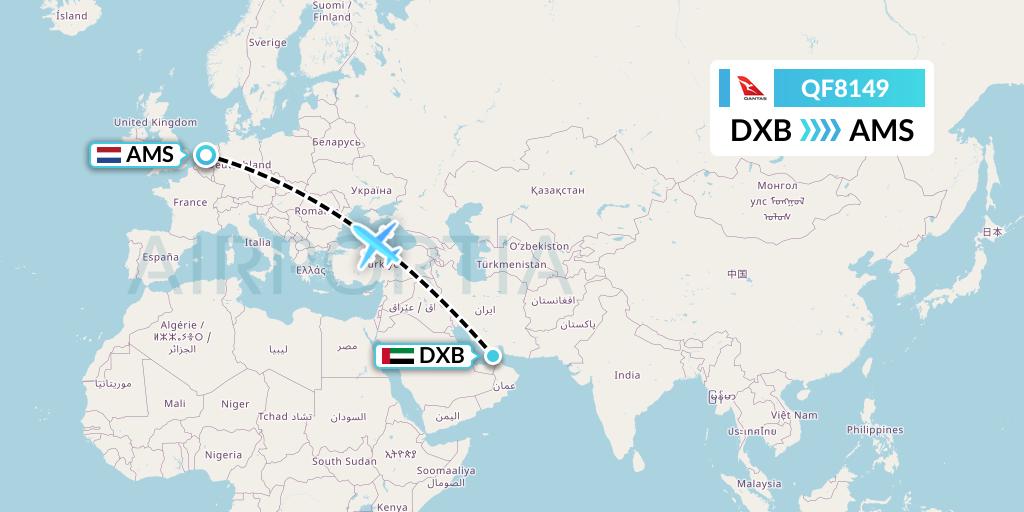 QF8149 Qantas Flight Map: Dubai to Amsterdam