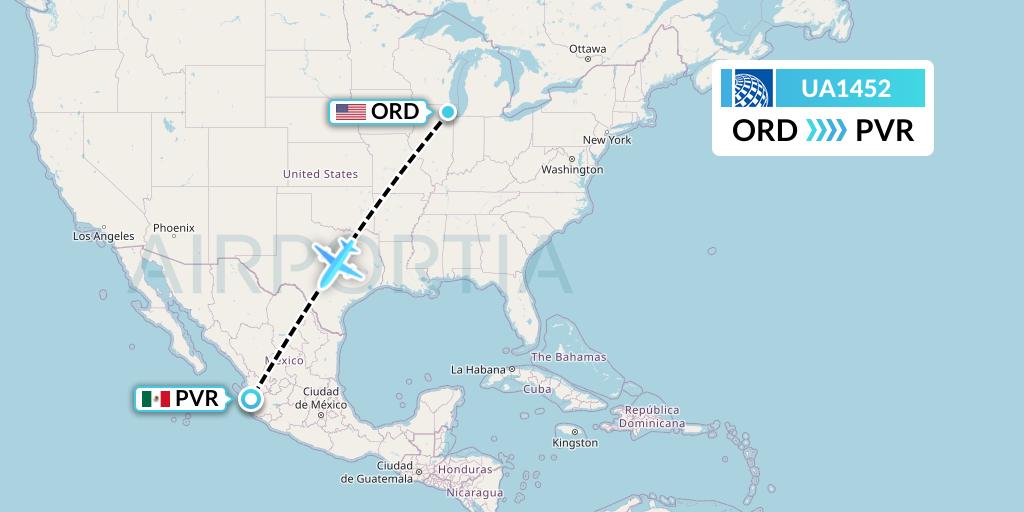 UA1452 United Airlines Flight Map: Chicago to Puerto Vallarta