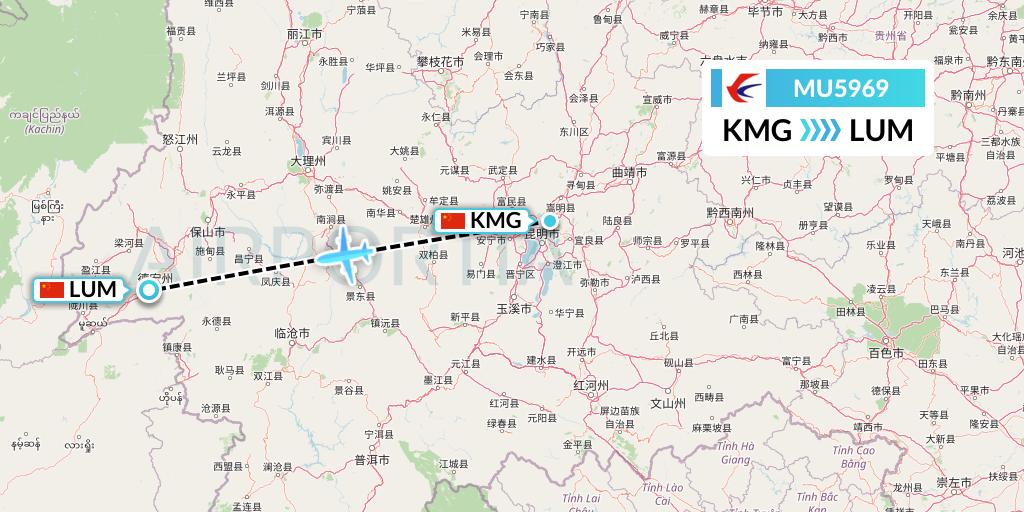 MU5969 China Eastern Airlines Flight Map: Kunming to Mangshi