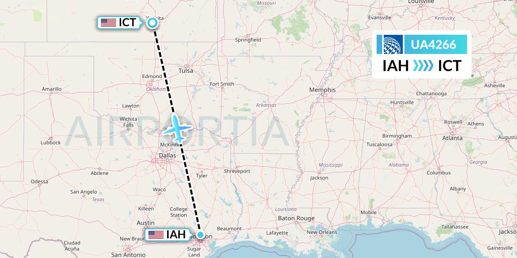 UA4266 United Airlines Flight Map: Houston to Wichita