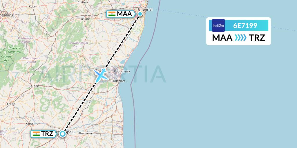 6E7199 IndiGo Airlines Flight Map: Chennai to Tiruchirapalli