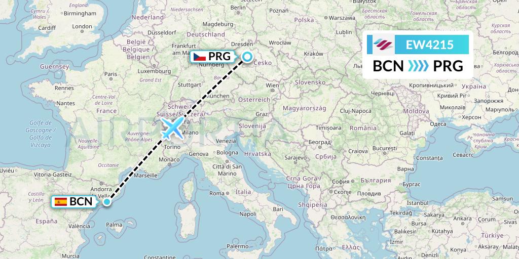 EW4215 Eurowings Flight Map: Barcelona to Prague