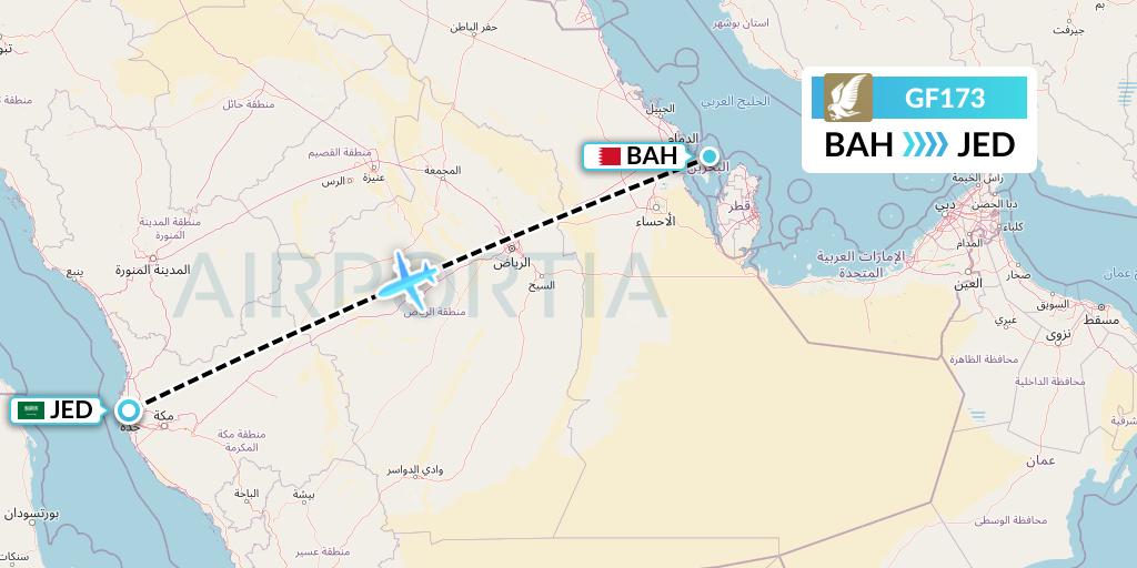 GF173 Gulf Air Flight Map: Bahrain to Jeddah