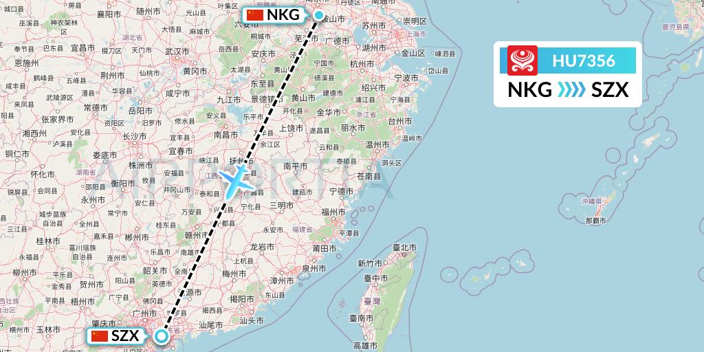 HU7356 Hainan Airlines Flight Map: Nanjing to Shenzhen
