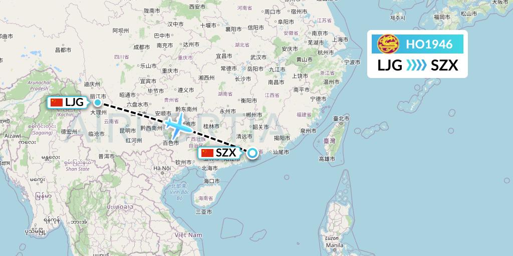HO1946 Juneyao Airlines Flight Map: Lijiang to Shenzhen