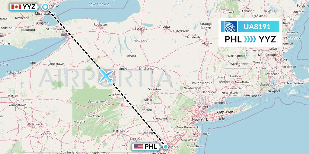 UA8191 United Airlines Flight Map: Philadelphia to Toronto